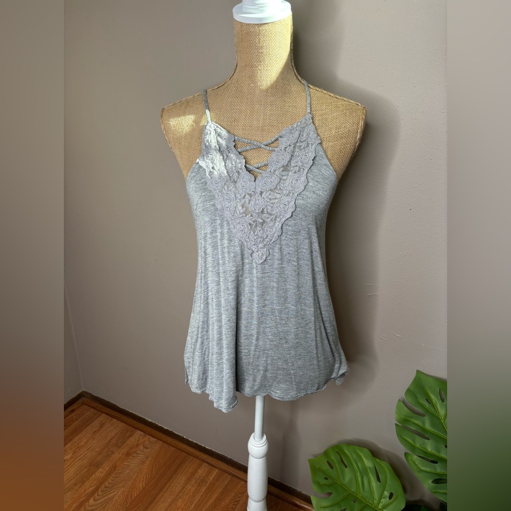 Altar'd State Intimates Light Gray Lace Detail Soft Casual Tank or PJ Top Size M